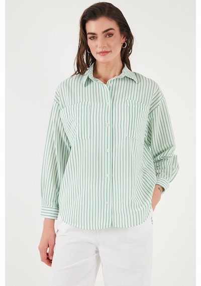 Lela Regular Fit Uzun Kollu Çizgili Bayan Gömlek 6772875 Benetton