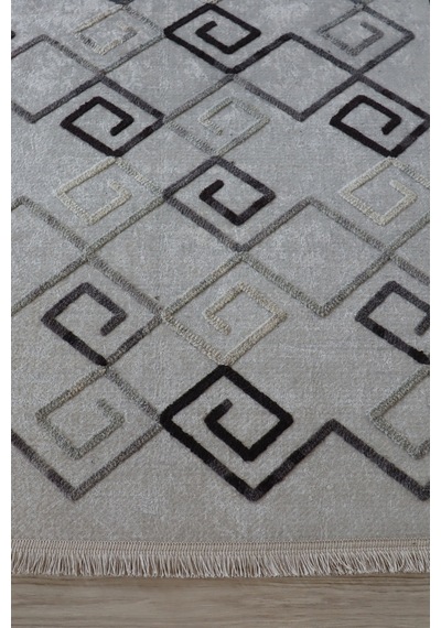 Arte Nakışlı Gri Beyaz Kilim Dekoratif Salon Halısı Yıkanabilir Gri - Beyaz
