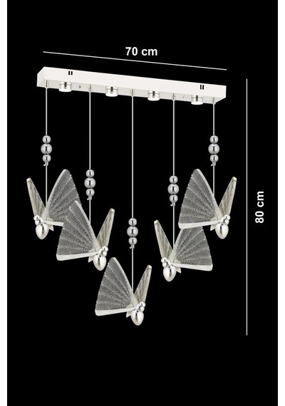 İstanbul Avize İpek Yemek Masası 5'li Gümüş Ledli 3 Renk Modern Led Avize Gümüş