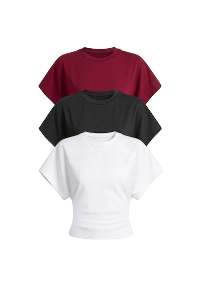 Genius Store Kadın Yarasa Kollu Bluz Pamuklu 3 Lü Bluz Yarasakol-3 Siyah-beyaz-bordo