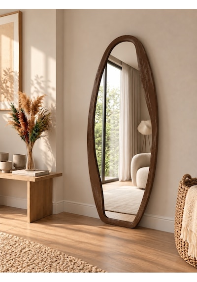 Mirroir Ahşap Çerçeveli Antik Eskitme Vintage Boy Aynası Ceviz