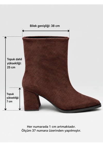 Kahve Süet Asely Geniş Xl Kesim Kadın Topuklu Bot-6501 Kahverengi