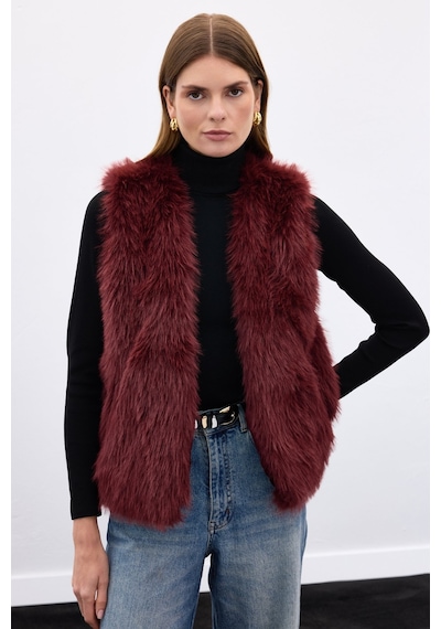 Sateen Kolsuz Uzun Yelek - Bordo-136640 Bordo
