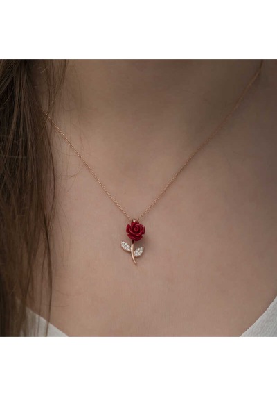 Casera's Gümüş Rose Kırmızı Gül Kolye Csr2180768 Gümüş