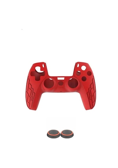 Cafele PS5 Dualsense Joystick Silikon Kılıf + Analog Koruyucu Kırmızı