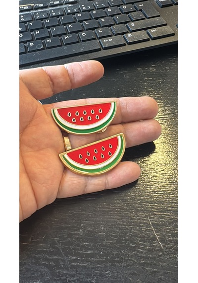 Filistin Sembolü Yarım Karpuz Figürlü Rozet 4,5 Cm X 2 Cm Gri