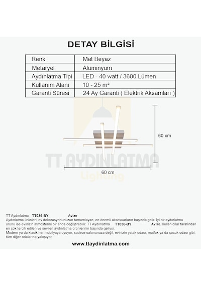 Tt036-by Tt Aydınlatma Hashtag Modeli Mat Beyaz 3 Renk Işık Mod Beyaz