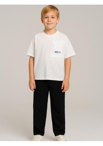 Erkek Çocuk Cep Detaylı Oversize Kalıp T-shirt-15958 Beyaz