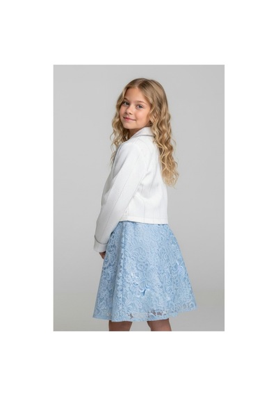 Fesshera Kids Kız Çocuk Dantel Elbise Bolero Ceket Takım 9-12 Yaş Mavi