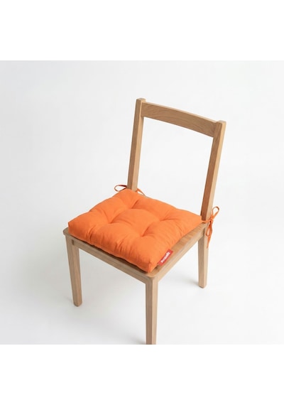Pofuduk Sandalye Minderi Bağcıklı 40x40 Cm Yıkanabilir Dekoratif Mutfak Bahçe Piknik Minderi Turuncu