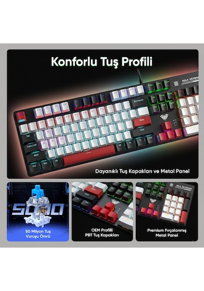 Aula S500 Blue Switch Rgb Makrolu Kablolu Gaming Mekanik Oyuncu Klavyesi Kırmızı