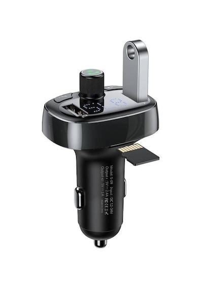 Baseus T-Typed S-09 Bluetooth FM Transmitter Dual USB Araç Şarj Aleti Siyah