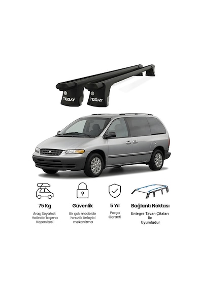 Trio-ı Chrysler Voyager 1996-2000 Uyumlu Siyah Kilitli Ara Atkı 135cm Port Bagaj Tavan Barı