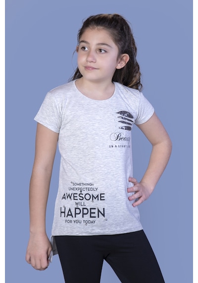 Toontoy Kids Toontoy Kız Çocuk T-shirt Göğsü Lazer Kesim Taşlı Bej