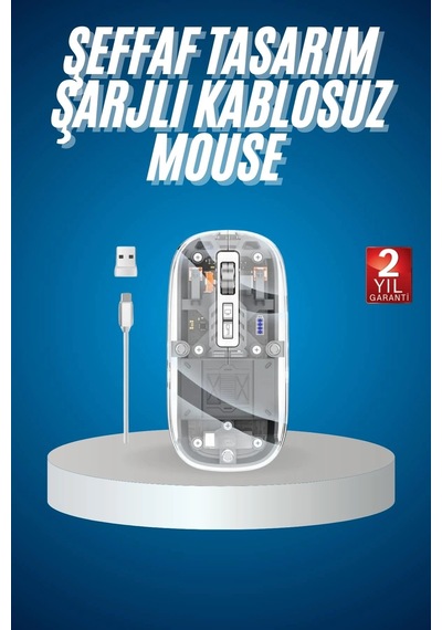 Sessiz Tıklama Çift Modlu Bluetooth Ve Alıcı Şeffaf Mouse Fare 26310698
