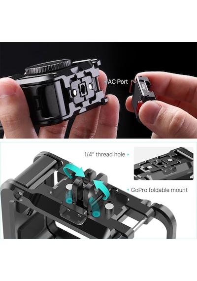Ulanzi Oa-14 Osmo Action 3 4 Ve 5 Pro Uyumlu Metal Aksiyon Kamera Kafesi - 3204a Gri