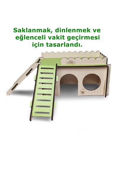 Merdivenli Kaydıraklı Oyun Alanı Hamster Oyuncağı Yuvası 20x10x11 Cm-renk Yeşil