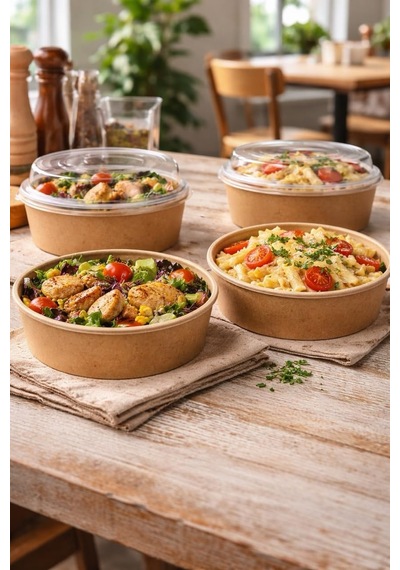 Kraft Karton Salata Kasesi Kapaklı 1100cc 50 Adet Beyaz Veya Şeffaf