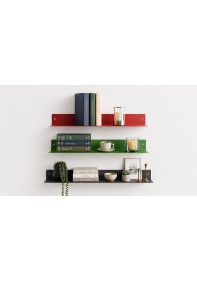 304 Paslanmaz Çelik Duvar Rafı Dekoratif Metal Raf Modern Tasarım - 60 X 16 - Kırmızı Diğer