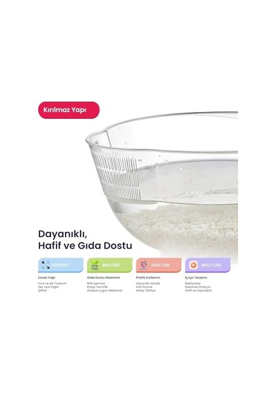 Hobby Life 3.5 Litre Şeffaf Pirinç Süzgeci Islatma Ve Yıkama Hazneli, Tane Kaybını Önleyen Akıllı Bakliyat Yıkama Kabı