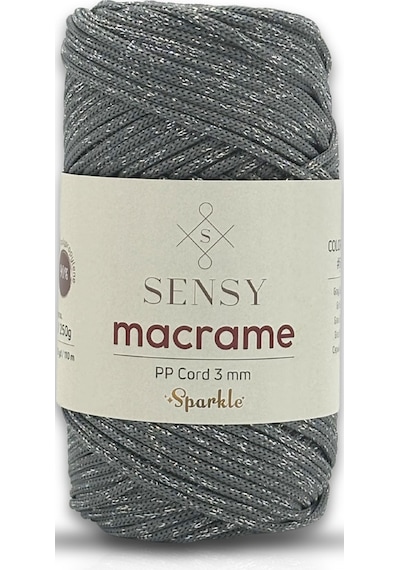 Sensy 3 Mm Simli Polyester Makrome İpi Gri 250 Gr Supla İp Ve Çanta İpliği Polyester İp