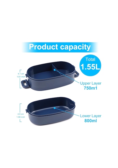 2 Katlı 1550 Ml Sızdırmaz Beslenme Kutusu Lacivert - Çatal Kaşık Setli, Mikrodalga Uyumlu Sefer Tası Çok Renkli 2 Katlı 1550 Ml Sızdırmaz Beslenme Kutusu Lacivert - Çatal Kaşık Setli, Mikrodalga Uyumlu Sefer Tası Çok Renkli