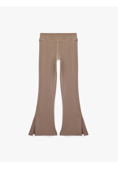 Koton Modal Kumaş Slim Fit Yüksek Bel İspanyol Paça Tayt Pantolon Yırtmaç Detaylı Kahverengi 7wak80020ek Kahve