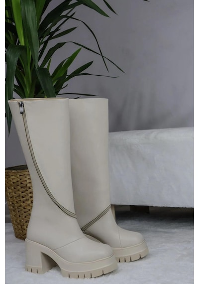 Preshley Kadın Carina Krem Cilt Döner Fermuarlı 8 Cm Platform Topuklu Diz Altı Çizme Krem Cilt Krem Preshley Kadın Carina Krem Cilt Döner Fermuarlı 8 Cm Platform Topuklu Diz Altı Çizme Krem Cilt Krem
