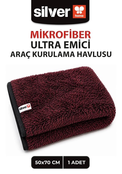 600 Gsm Mikrofiber Araç Kurulama Havlusu 50x70 Cm Ultra Emici İz Bırakmaz Bordo Siyah Kırçıllı
