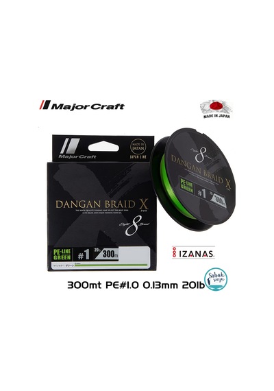 Major Craft Dangan Braid X 8x İp Misina Pe 1.0 0.13mm 20lb/9.07kg 300mt Yeşil Standart