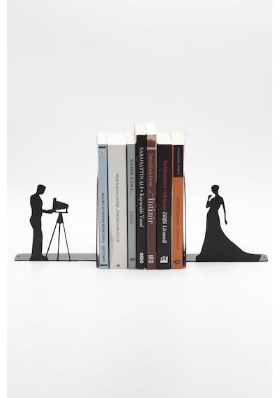Kameraman Ve Model Figürlü Metal Kitap Tutucu Kitap Desteği Siyah