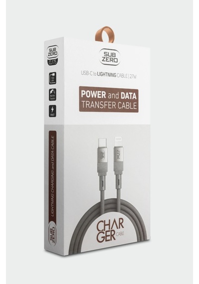 Subzero Cl175 27w Pd Type-c Lightning Metal Başlık Hasır Hızlı Şarj Data Kablosu Gri