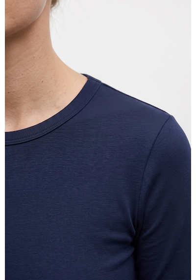 Elemge %95pamuk %5likra Vücuda Oturan Magic Fit Lacivert Kadın Stretch Uzun Kollu T-shirt Compact Penye Esnek Basic Tişört Elastan Bluz