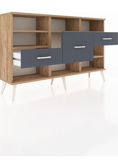 Arges Konsol 5 Raflı 3 Çekmeceli 132x30x83 Çam-çam/antrasit Çam/antrasit Arges Konsol 5 Raflı 3 Çekmeceli 132x30x83 Çam-çam/antrasit Çam/antrasit