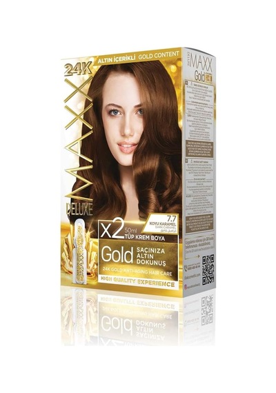 Serisi 24k Altın Parçacıklı Serum İle 1 Kutu 2 X 50 Ml Ve Geliştiriciler Saç Boyası Koyu Karamel 7.7