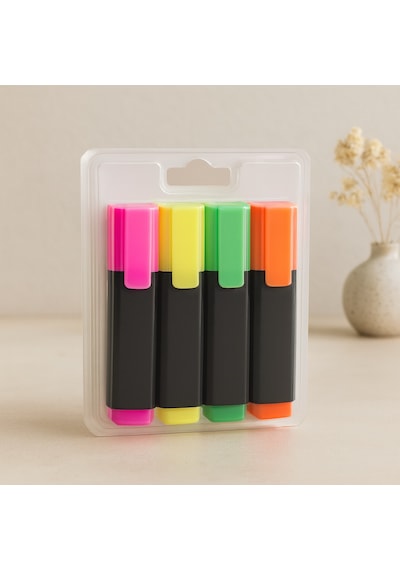 Fosforlu Kalem 4'lü Set Turuncu, Yeşil, Sarı, Pembe Renkli