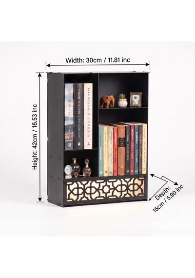 Işıklı Metal Masa Düzenleyici Masaüstü Kitaplık Minimalist Kitap Tutucu Siyah