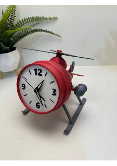 3d Baskı Uçak Tasarımlı Dekoratif Masa Saati Beyaz Kırmızı