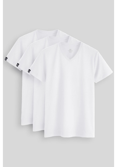 Tommylife Standart Fit Basic V Yaka 3lü Paket Beyaz Erkek T-shirt 87912 Beyaz