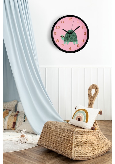 Sevimli Kaplumbağa Çocuk Odası Duvar Saati - 25cm - Önü Camlı Siyah Kasa - Sessiz Mekanizma-jh1145 Siyah