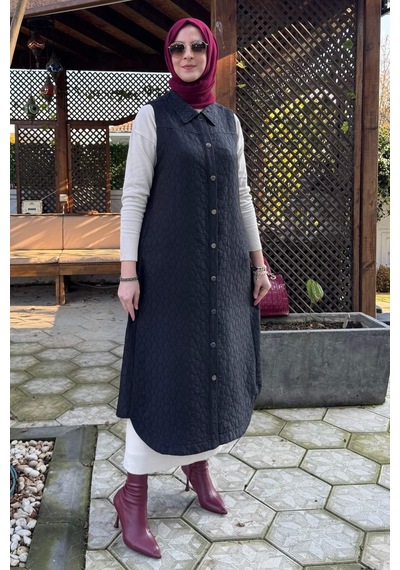 Rabia Şamlı Safir Kapitone Yelek Siyah Normal