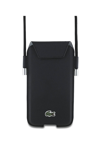 Lacoste Lisanslı Çapraz Vücut Askılı Telefon Kılıfı Pu Pike Desenli Max 6.7 İnç Siyah