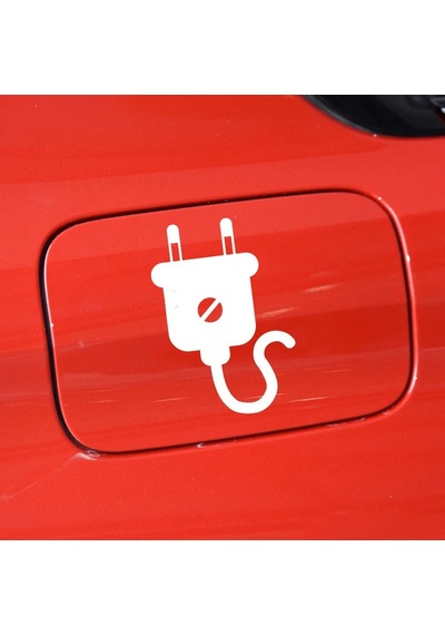 Elektrikli Araba Depo Kapağı Fiş Priz Resmi Sticker Etiketi Beyaz Renk 14cm