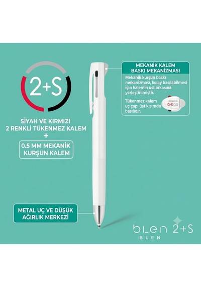 Zebra Blen + 2c Fonksiyonlu Tükenmez + 0.5 Mm Uçlu Kalem Siyah Gövde B-b2sas88-bk
