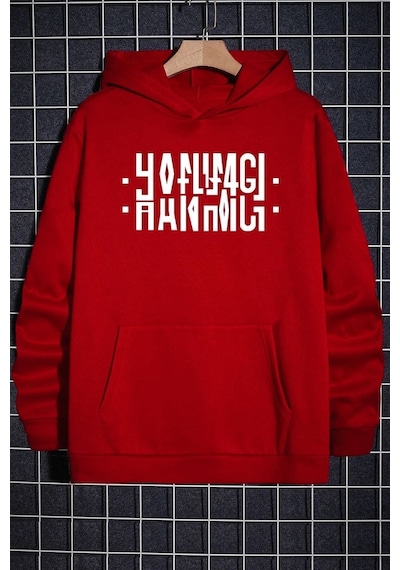 Uyguntarz Hanımcı Yazılı Katlamalı Sweatshirt Kırmızı
