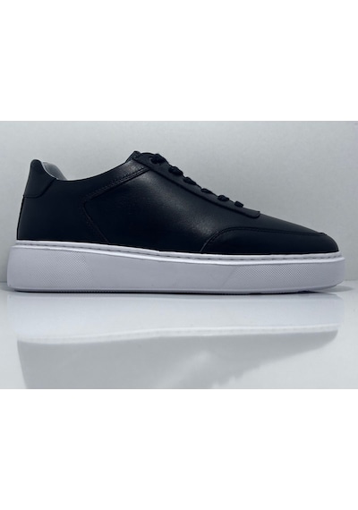 Miwano Siyah-beyaz Eva Taban Bağcıklı Hakiki Deri Günlük Erkek Sneaker Ayakkabı Siyah