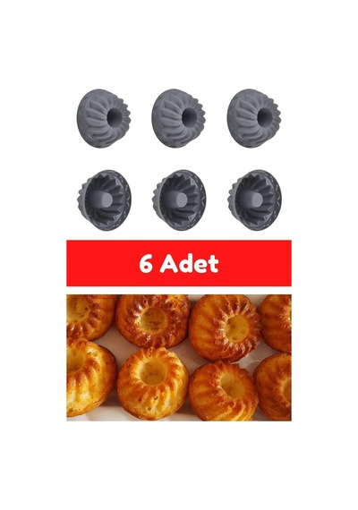 6 Lı Silikon Mini Muffin Kek Kalıbı Antrasit Göbekli Cupcake Kalıbı Isıya Dayanıklı Gri