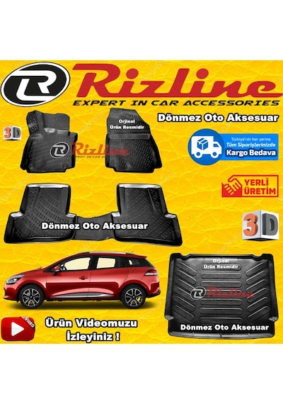 Clio 4 Stw 3D Paspas + Bagaj Havuzu Siyah 2013-2019 Arası Rizline N11.8382