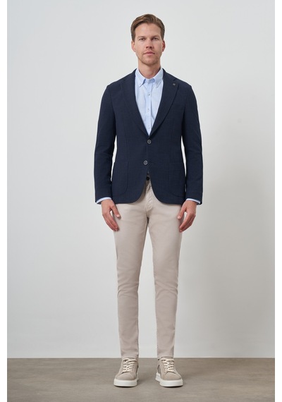 Morven Erkek Lacivert Dokuma Slim Fit Mono Yaka Ceket 25ms002016200 Lacivert