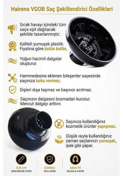 Hairens Vgob Vigo Başlık / Difüzör Saç Kurutma Fön Makinesi Başlığı - Profesyonel Makineler İle Uyumlu